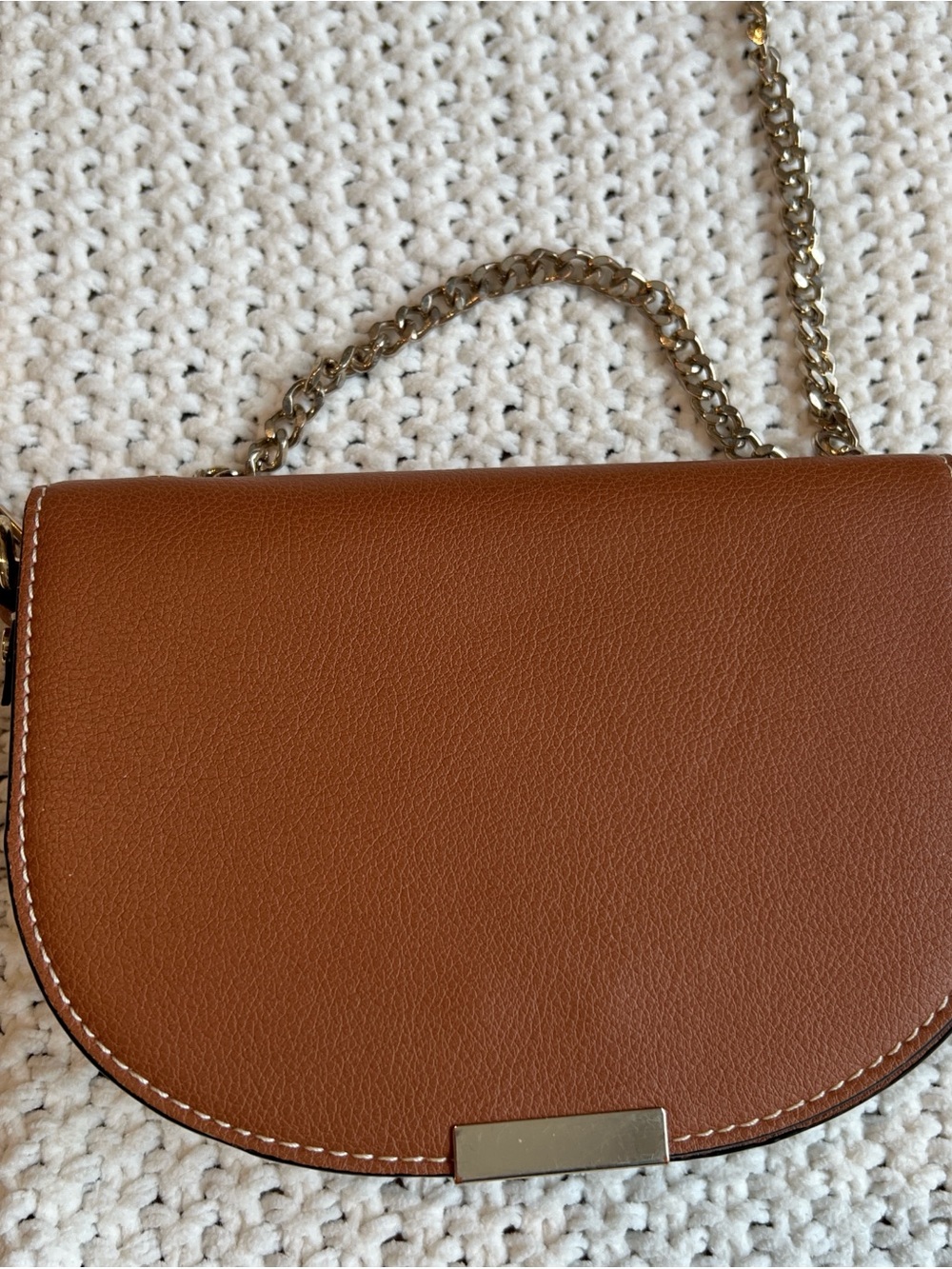 Zara Tan Saddle Crossbody Bag with Gold Chain